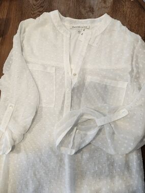 Daniel Rainn White Swiss Dot Semi-Sheer Button Front Shirt